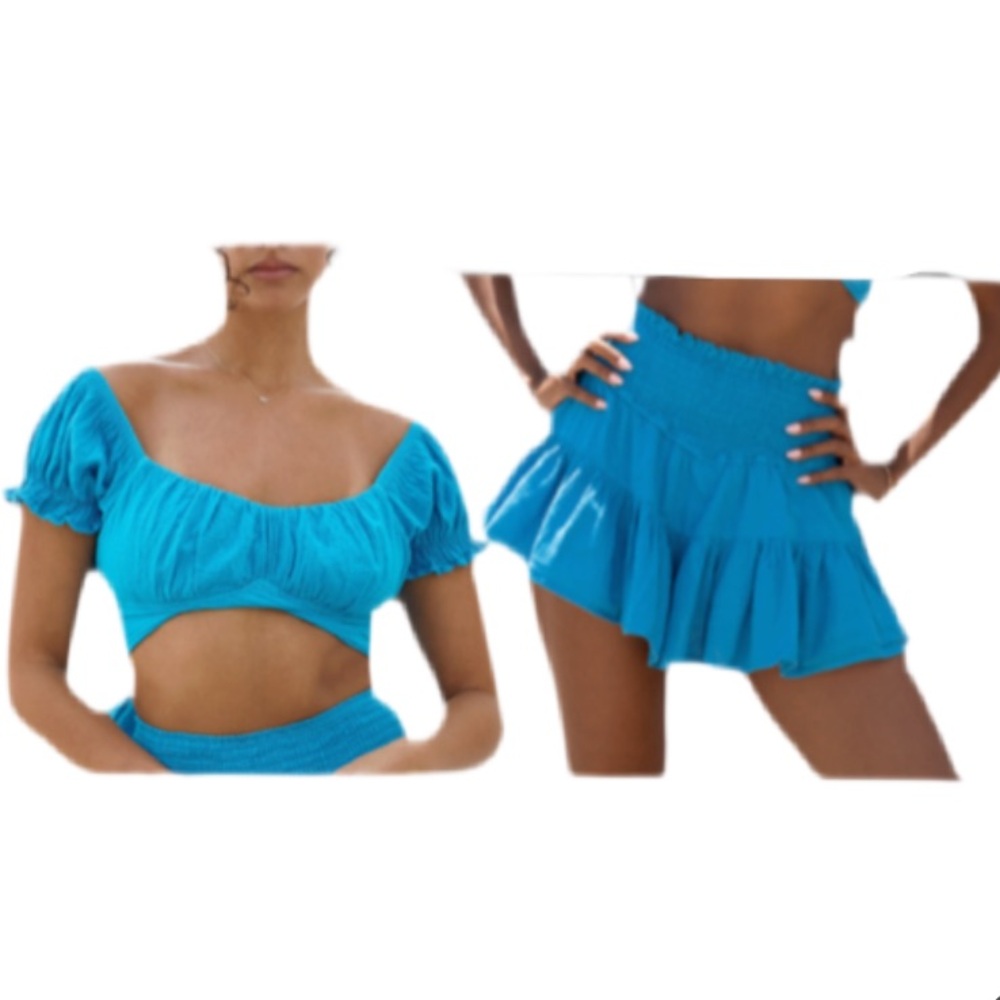 BLANCO BY NATURE | Two Piece Top Skirt Beach Vacation Summer Resort Ocean Blue